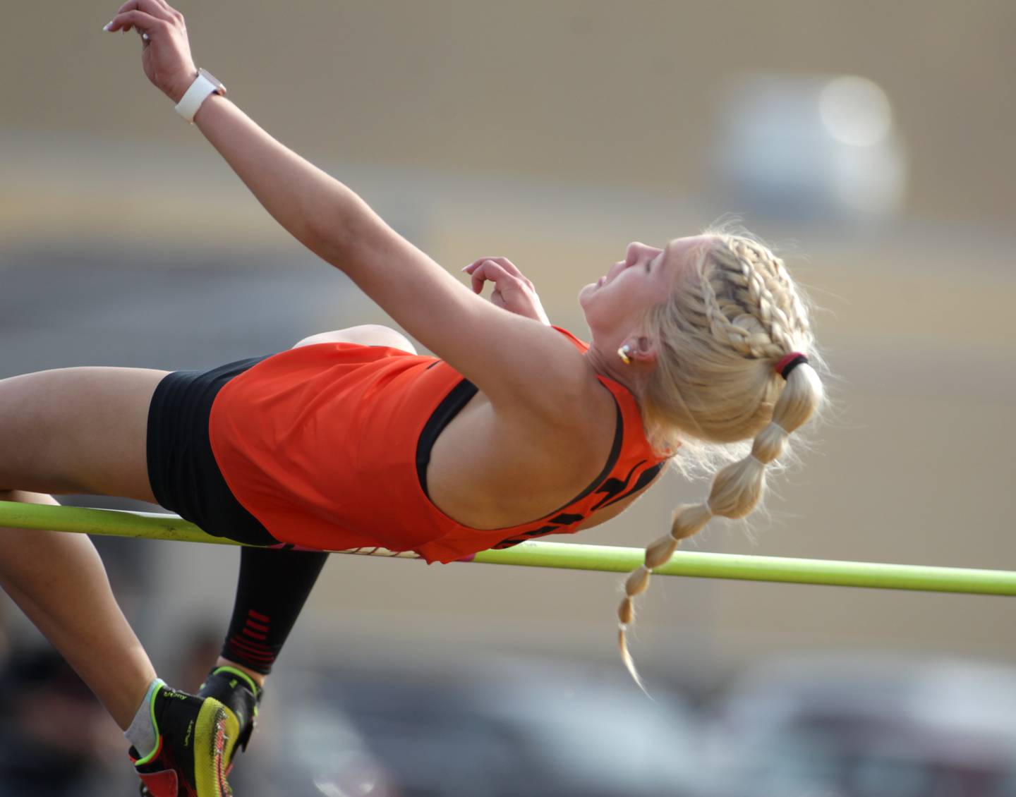Wheaton Warrenville South’s Haylie Hinckley competes in the high jump during the Class 3A Metea Valley girls track and field sectional on Thursday, May 11, 2023.