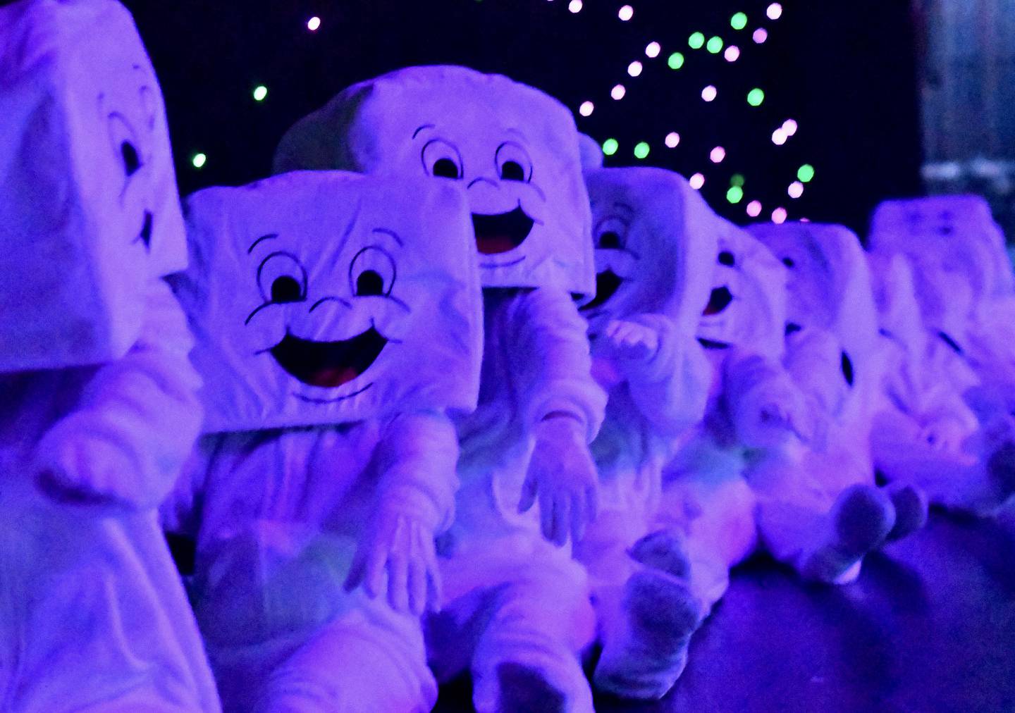 Snowmen line the stage in rehearsals for this year's On Broadway Dancer's Christmas show.