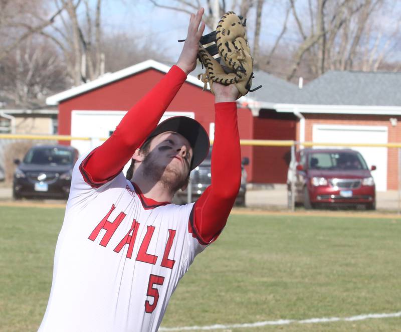 Hall's Dom Galetti catches a fly ball in foul territory on Monday, March 27, 2023 at Kirby Park in Spring Valley.