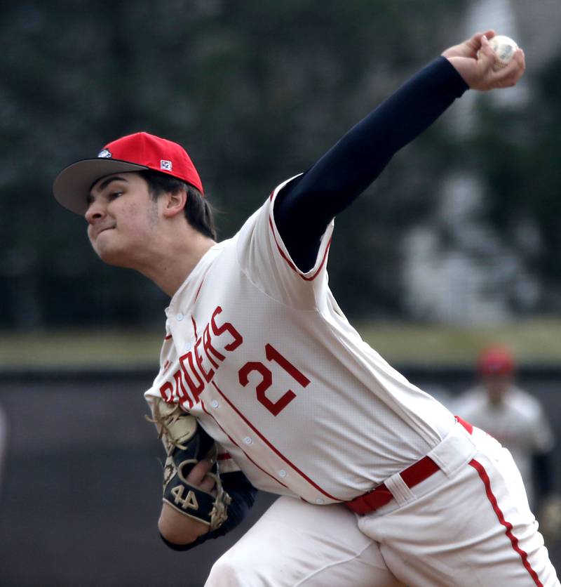 Huntley's Rowan Parker throws a pirtch during a nonconference baseball game against Fremd on Tuesday, March 24 2026, at Huntley High School.