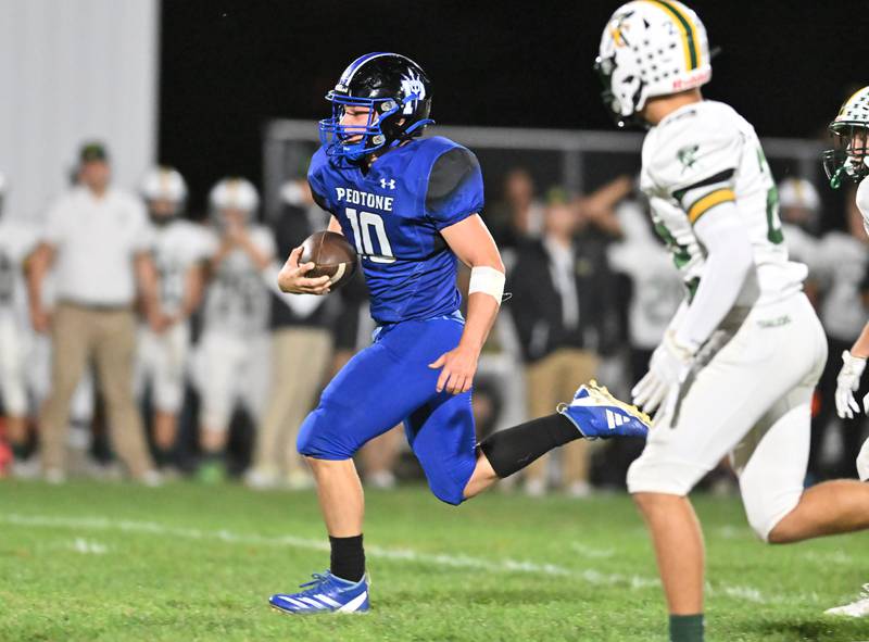 Peotone's Connor Pasch runs for a big gain during a conference game against Coal City on Friday, Sep 27, 2024 at Peotone. (Dean Reid for Shaw Local News)