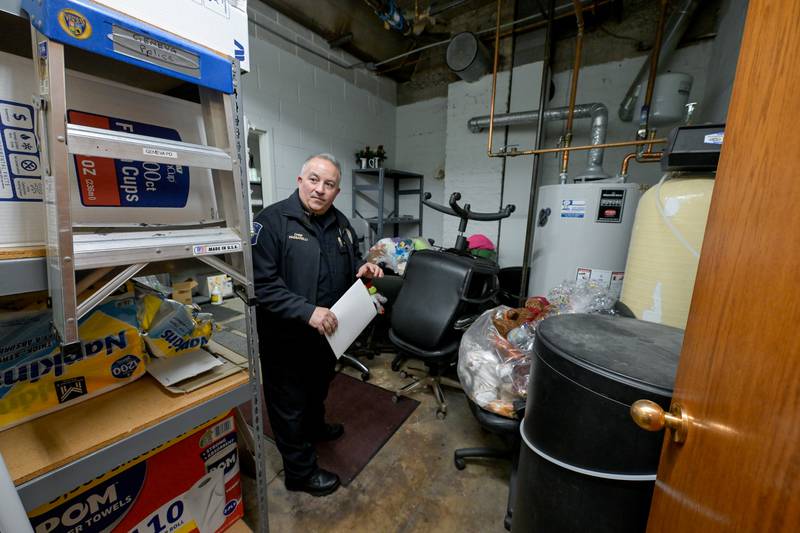 Geneva Police Chief Eric Passarelli shows that storage is limited and mechanical infrastructure is dated, during a tour of the current Geneva Police Department on Friday, Jan 9, 2026 in Geneva. A $59.4 million public safety referendum will be on the March 17, 2026 primary ballot.