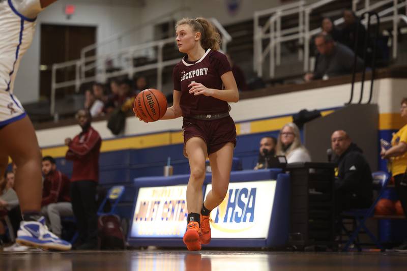Lockport’s Patricija Tamsauskas looks for a play against Joliet Central.