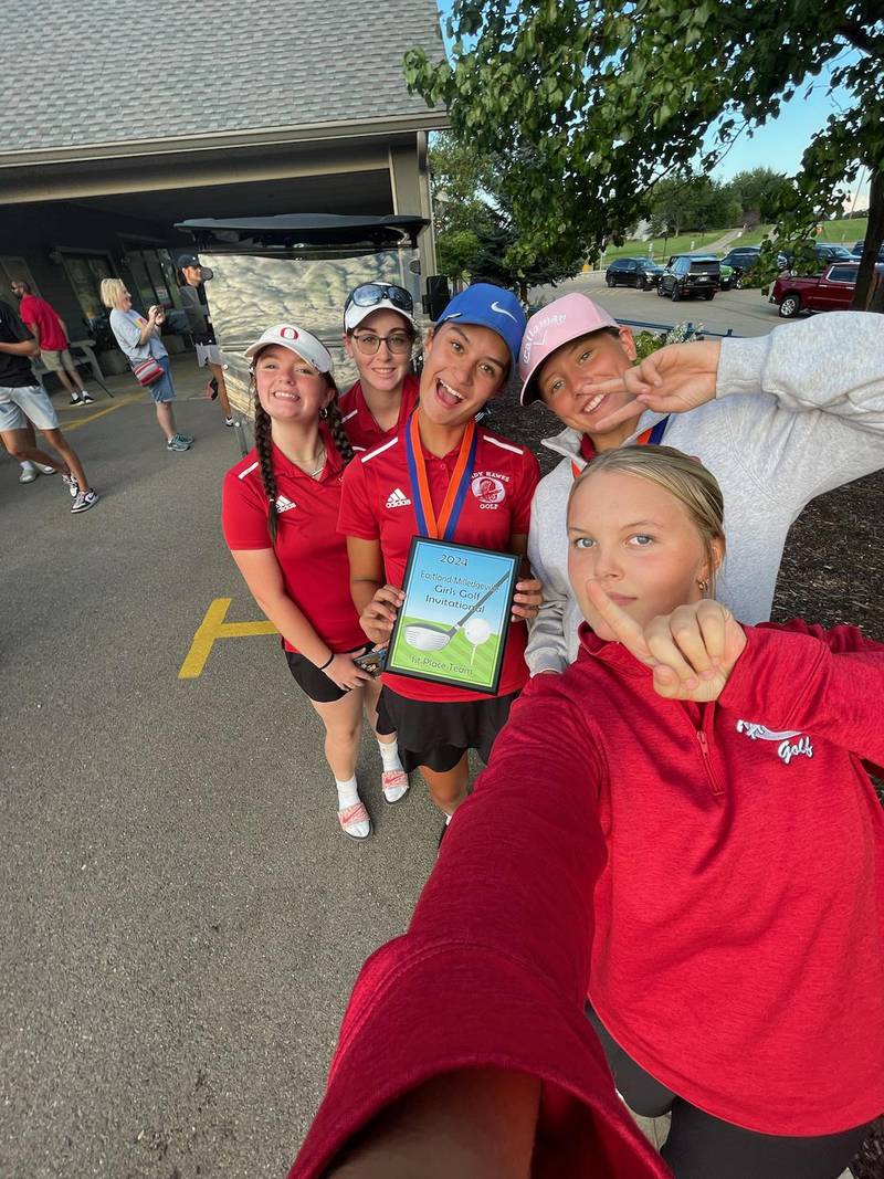 The Oregon girls golf team is pictured after placing first at the Eastland Invite at Lake Carroll Golf Course on Saturday. Sarah Eckardt earned medalist with a 95.
