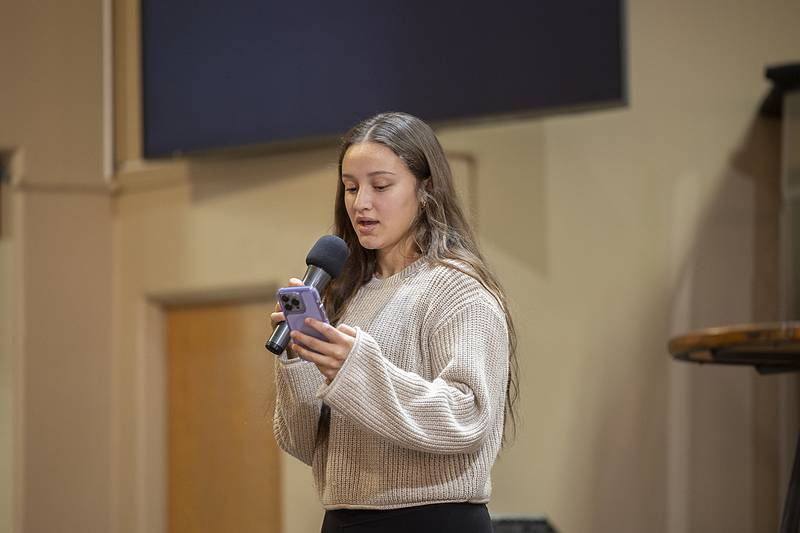 Dasia Lewis reads a poem titled “Martin Luther King Jr.” Sunday, Jan. 19, 2025, during the MLK celebration in Sterling.