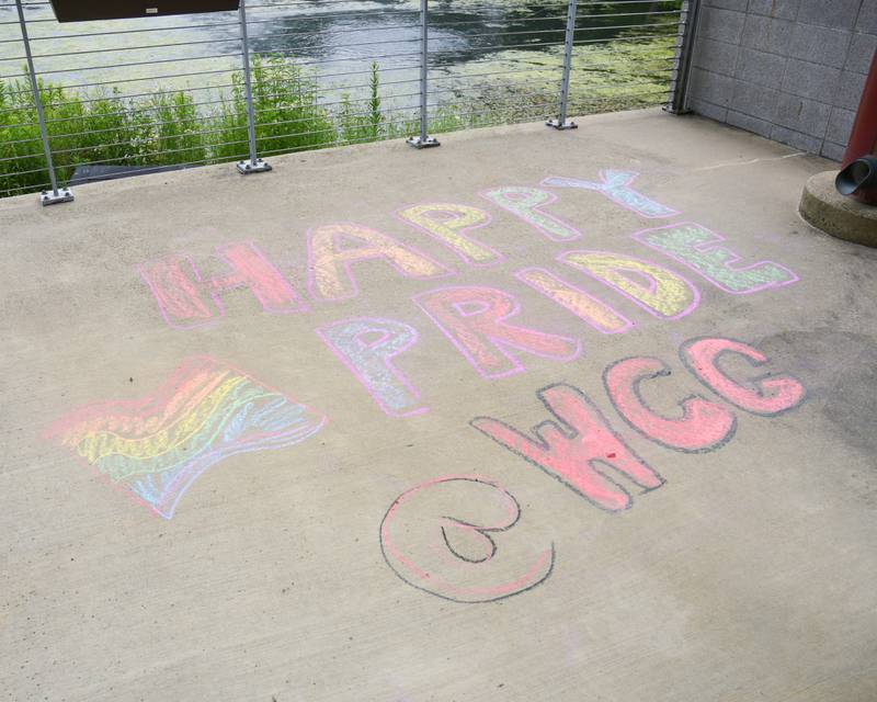 Chalk was used on the patio to help celebrate at Waubonsee Community College in Plano during the pride party held on Thursday June 29, 2023.