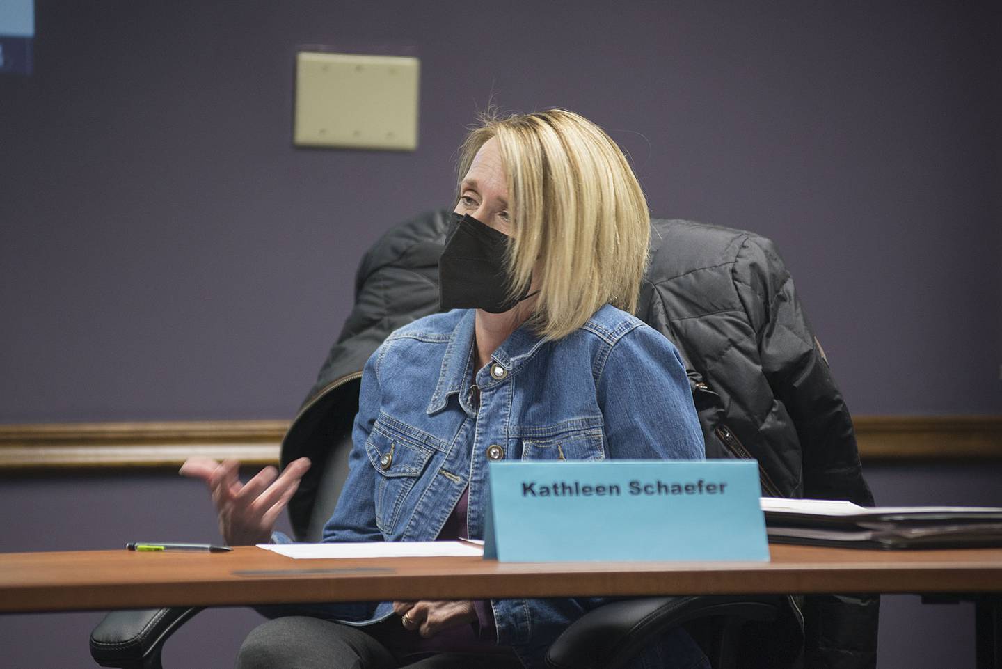 Kathleen Schaefer, member of the Community Engagement Committee for the Dixon School Board, speaks Tuesday, Feb. 15, 2022 during a meeting concerning results of a recent survey.