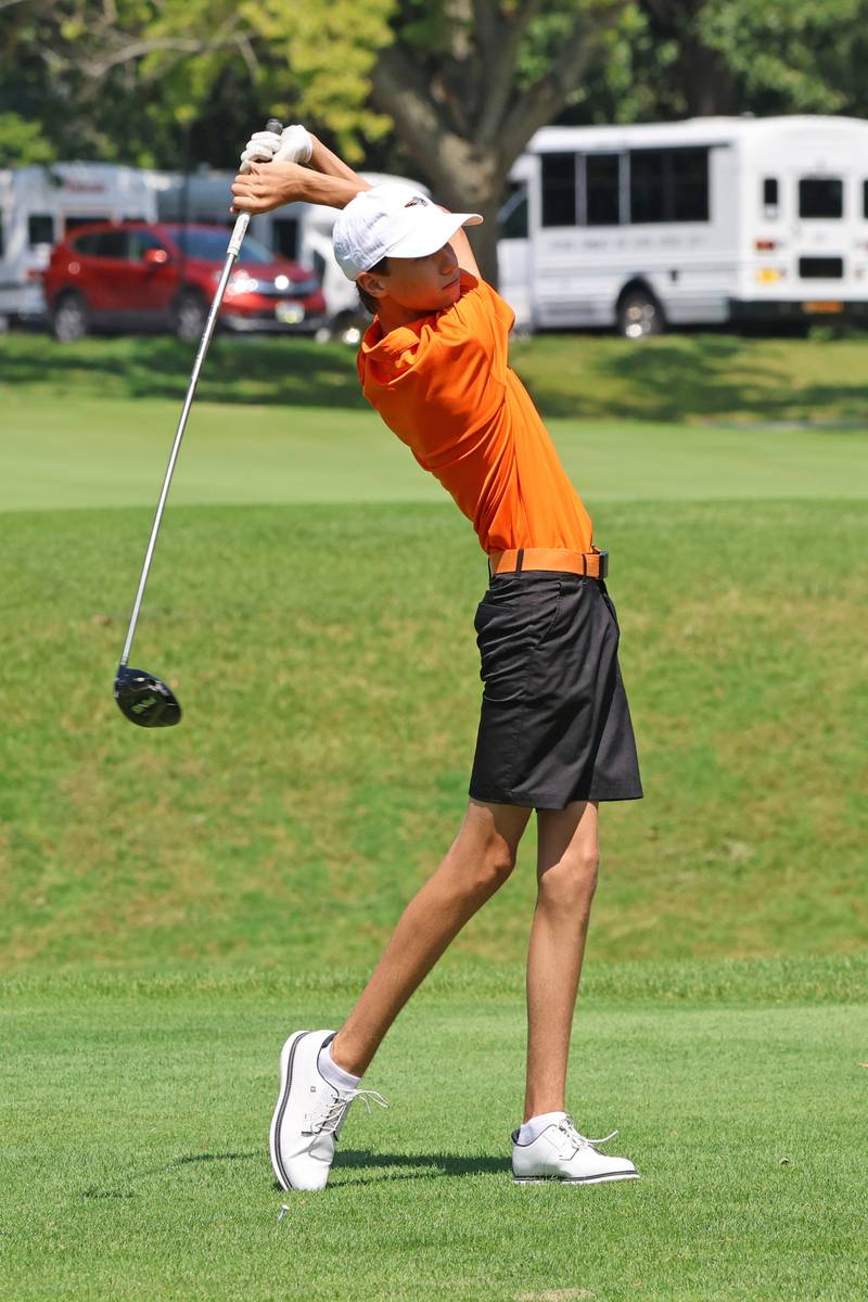 Beecher's Peyton Serafin tees off during the Bradley-Bourbonnais Bill Breeden All-Area Classic at the Kankakee Elks last season.