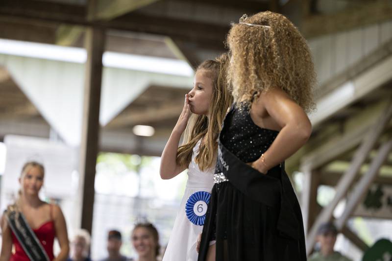 Sophie Bounds, 8, competes in the Little Miss Ogle County pageant, Thursday, July 30, 2025, at the Ogle County Fairgrounds.