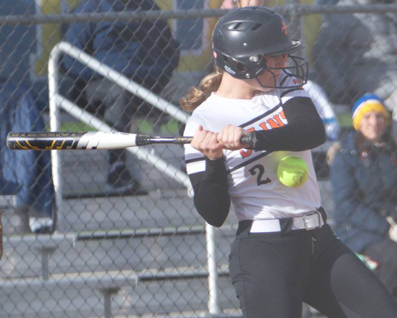 St. Charles East's Addison Wolf is hit by a pitch during play against Wheaton North on Monday, April 21, 2025 In Wheaton.