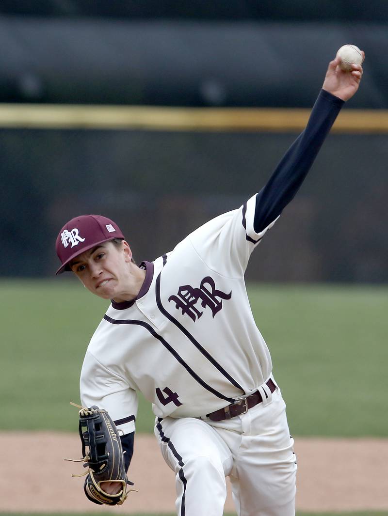 Prairie Ridge's Karson Stiefer throws a pitch during a Fox Valley Conference baseball game Friday, April 29, 2022, between Prairie Ridge and Jacobs at Prairie Ridge High School.