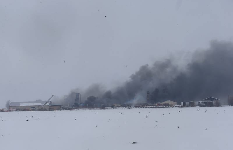 Smoke billows from LSC Environmental Products on Monday, Jan. 22, 2024 near Lostant. The company was the former Phoenix Paper Products. It is located between Tonica and Lostant off of Illinois 251.