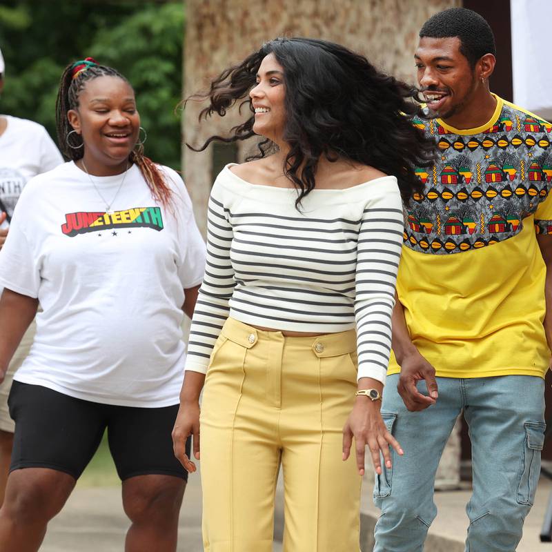 Dancers show off their moves at the bandshell during the Juneteenth Community Celebration Saturday, June 15, 2024, at Hopkins Park in DeKalb.