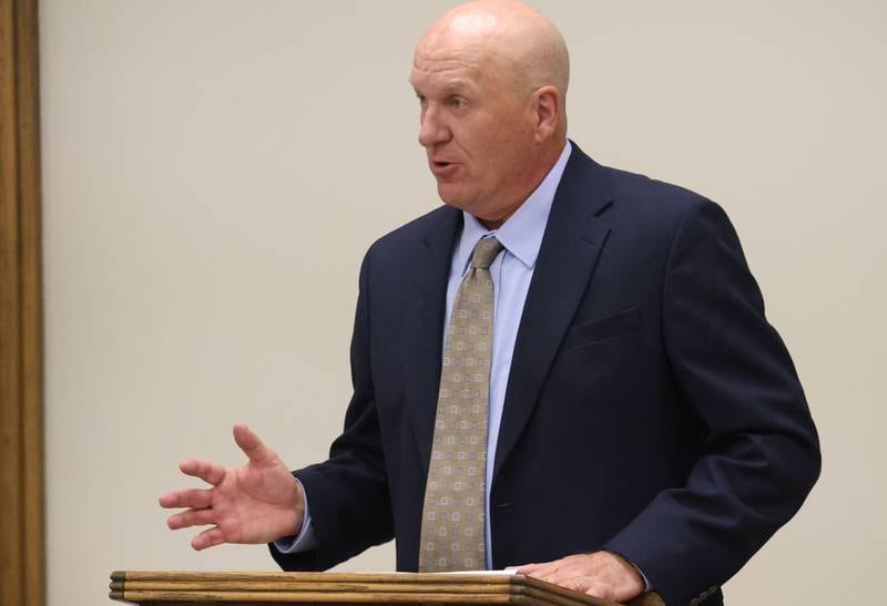 Princeton Police Chief Tom Kammerer speaks during a meet and greet on Tuesday, Nov. 18, 2025 at the Prouty Building in Princeton. Kammerer has been chief in Princeton since 2018 after retiring from the police force in Naperville. He’s been heavily involved in the Princeton community outside of his role as chief.