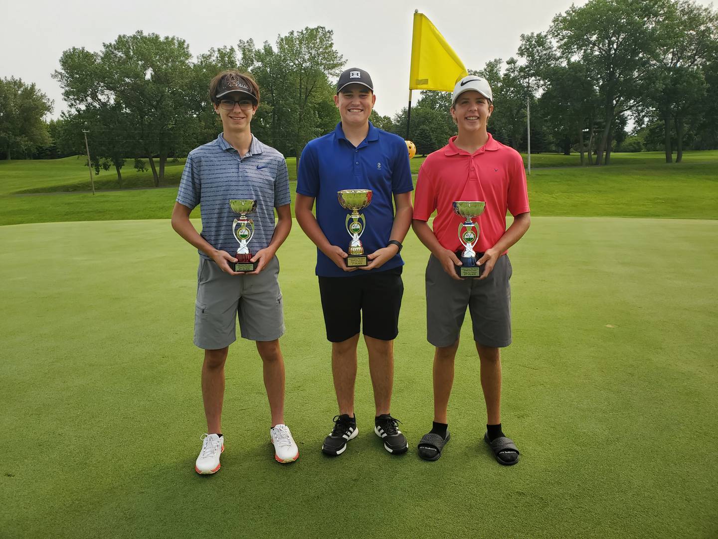 Top golfers in the Boys AA Division in the Illinois Valley Summer High School League are (from left) Connor Noramczyk, of LaSalle-Peru (third), Grant Plym of Hall (first) and Logan Potthoff of St. Bede (second).