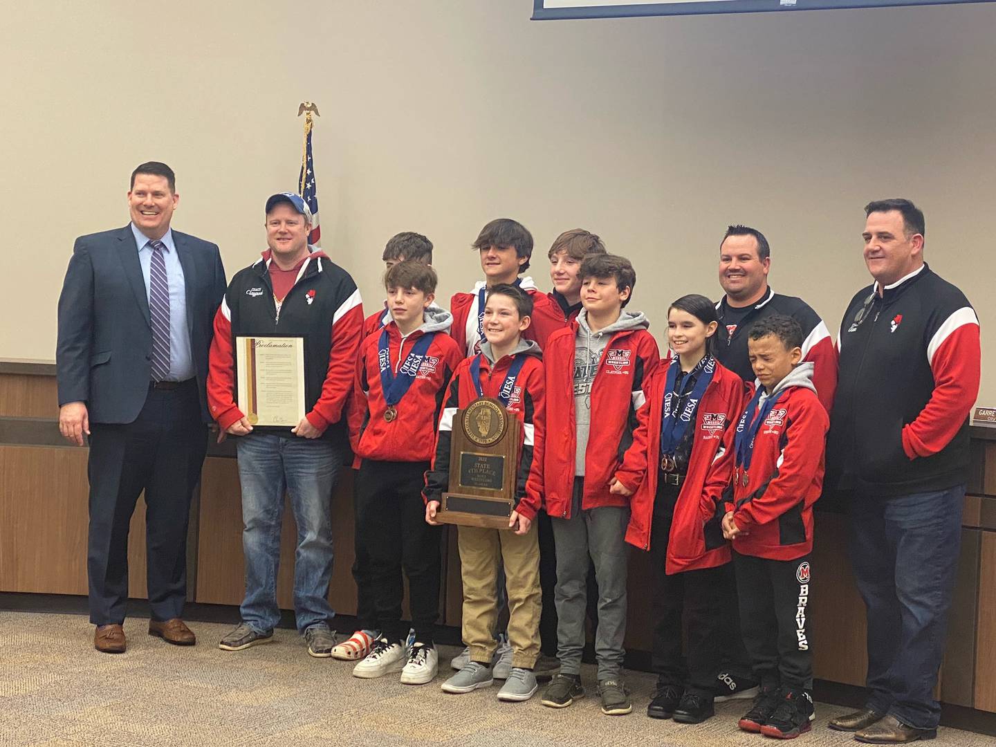 The Morris Grade School wrestlers were recognized Monday night for their successful season as. The wrestling team represents both Saratoga and Morris District #54.