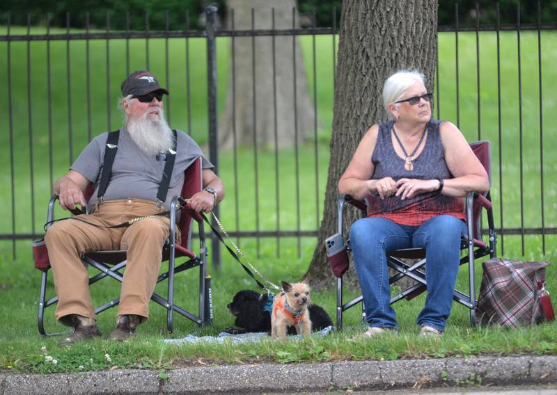 Lloyd and Carol Bellows of Oregon and their pups watch the Leaf River Daze Parade in Leaf River on Sunday, June 8, 2025. The festival kicks off the 2025 festival season with Polo's Town & Country Days scheduled for this month followed by Mt. Morris's Let Freedom Ring, ByronFest, German Valley Days, and Forreston's Sauerkraut Days.