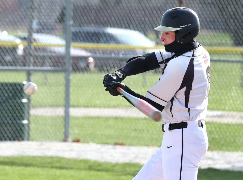 Sycamore's Ryker Rissman takes a cut Tuesday, April 7, 2026, during their game against Freeport at the Sycamore Community Sports Complex.