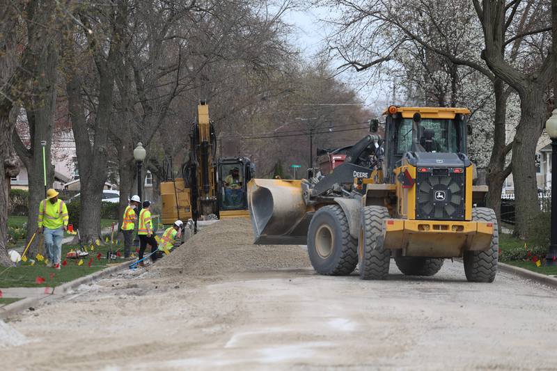 Crews work along Buell Ave. on Wednesday, April 10, 2024 in Joliet.