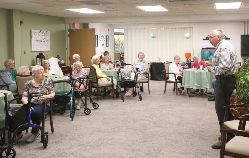 Princeton Mayor Ray Mabry, speaks during Gorgeous Grandma Day on Wednesday, July 23, 2025 at the Greenfield Retirement Home in Princeton. Mayor Mabry spoke to the residents, handed out rubber ducks and told stories about Princeton. a day to honor and appreciate grandmothers, recognizing their beauty, wisdom, and the important role they play in families and communities. The day encourages people to show their love and gratitude to grandmothers and to celebrate women of all ages who embrace the spirit of a "gorgeous grandma".