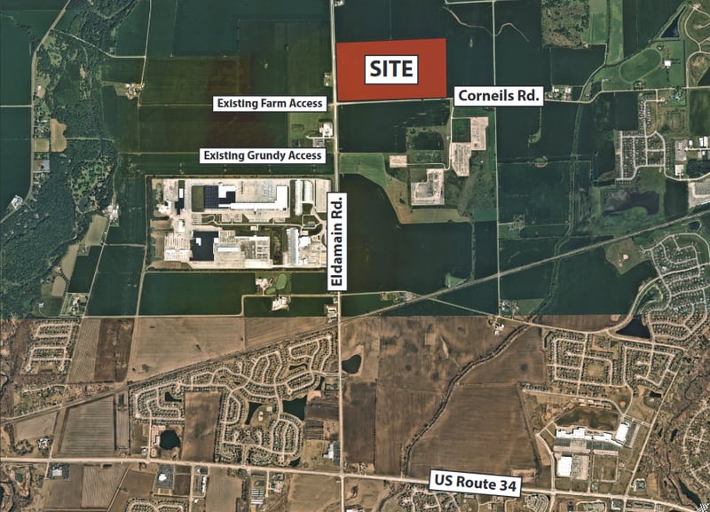 This map shows the site for the proposed Bright Farms lettuce production facility at the northeast corner of Eldamain and Corneils roads on Yorkville's far northwest side. (City of Yorkville)