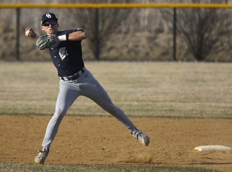Cary-Grove's Francis Panko throws to first during a nonconference baseball game against Woodstock North on Monday, March 30, 2026, at Woodstock North High School.