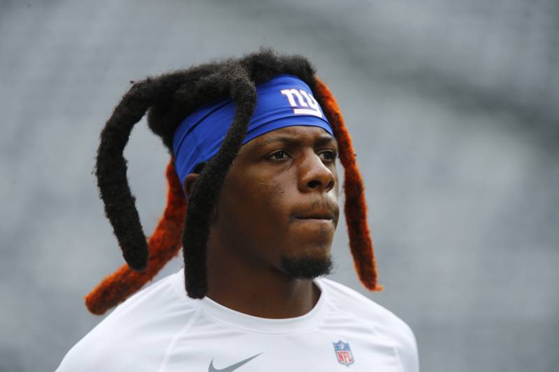 New York Giants wide receiver Richie James (80) practices before a preseason NFL football game against the New York Jets, Sunday, Aug. 28, 2022, in East Rutherford, N.J. (AP Photo/John Munson)