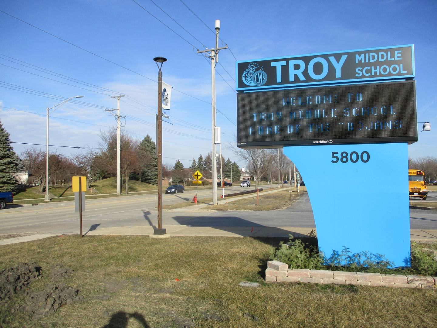 One new turn lane will be added at Troy Middle School this year as part of the Theodore Street widening project in Joliet. Feb. 25, 2024.