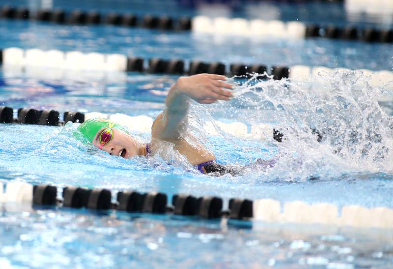 Stevenson’s Daniella Berger competes in the 200-yard freestyle athletes with disabilities heat during the IHSA Girls State Championships on Saturday, Nov. 16, 2024 at FMC Natatorium in Westmont.