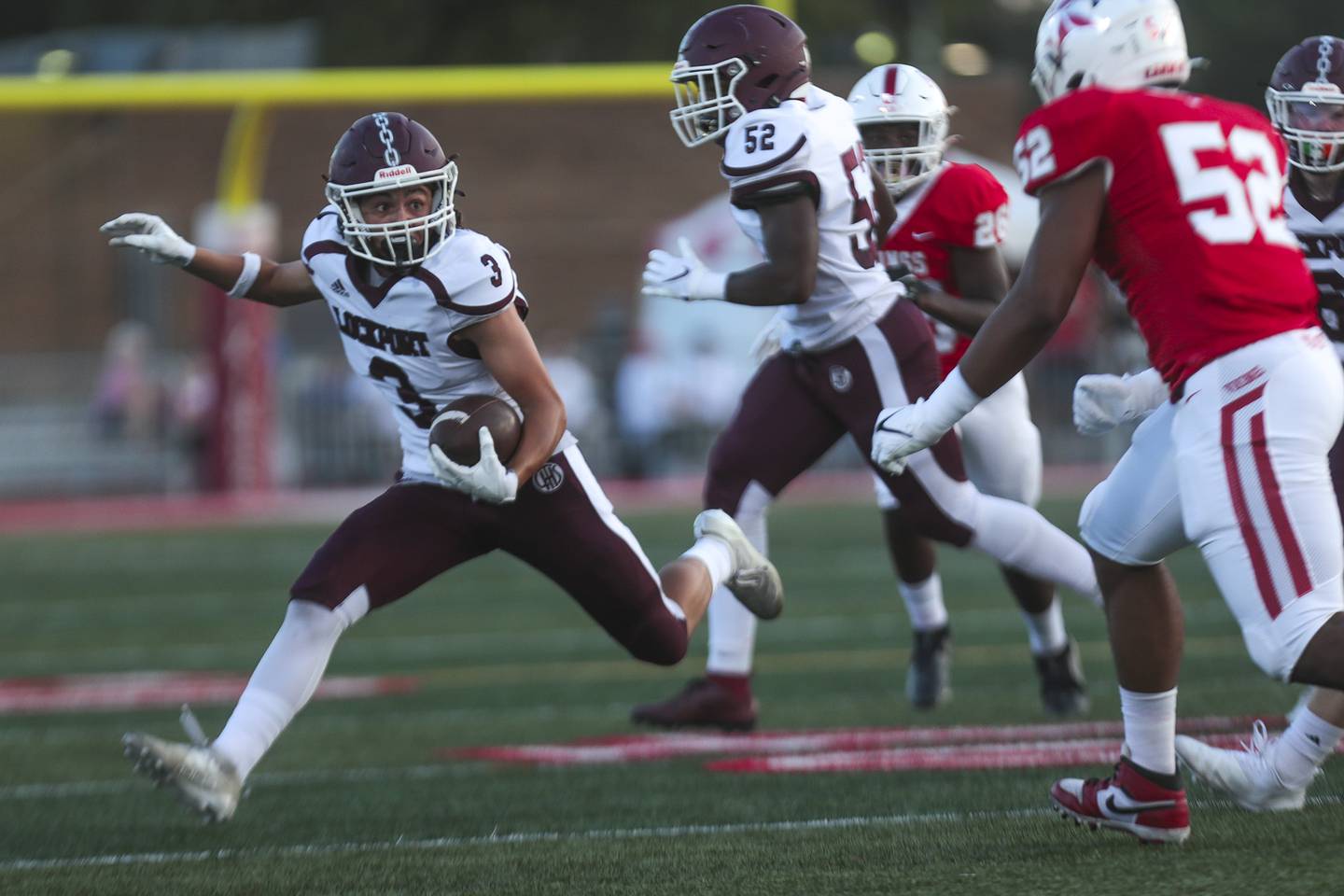 Lockport defensive back Joey Manzo returns a punt on Friday, Sept. 17, 2021, at Homewood-Flossmoor High School in Flossmoor, Ill.