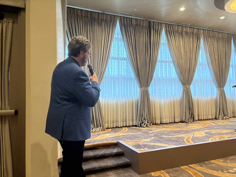 McHenry County Clerk Joe Tiro gets ready to take the stage during a MCGOPAC event in memory of Charlie Kirk Oct. 14, 2025.