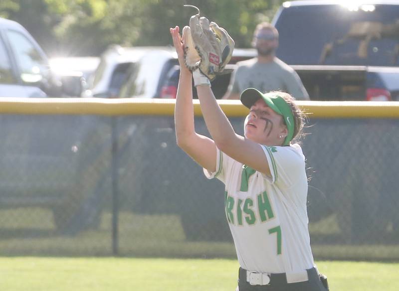 Seneca's Audry McNabb squeezes the ball to force an out against St. Bede on Tuesday, May 7, 2024 at St. Bede Academy.