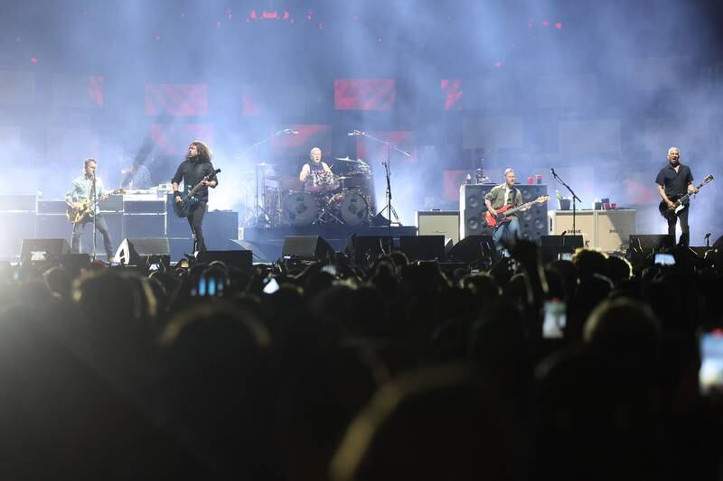 Foo Fighters perform on the Riot Stage on day one of Riot Fest, Friday, Sept. 15, in Chicago.