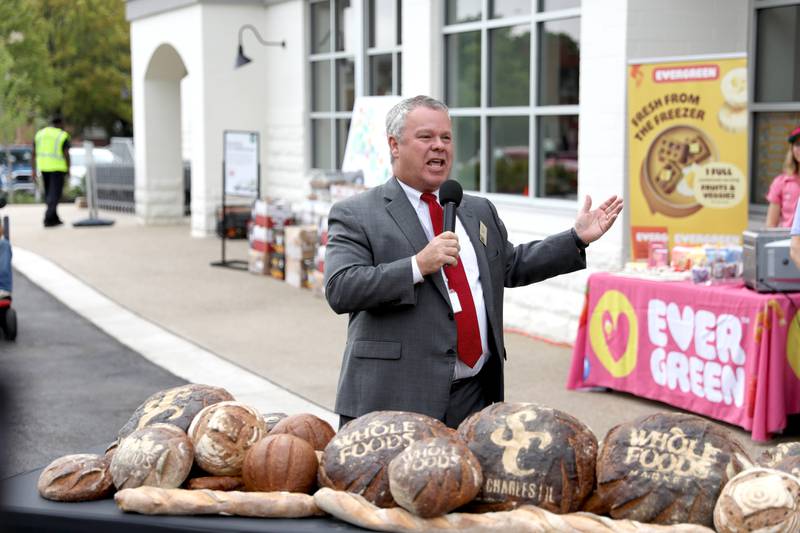 St. Charles Mayor Clint Hull speaks during the grand opening celebration at the new Whole Foods Market on Wednesday, June 25, 2025 in St. Charles.
