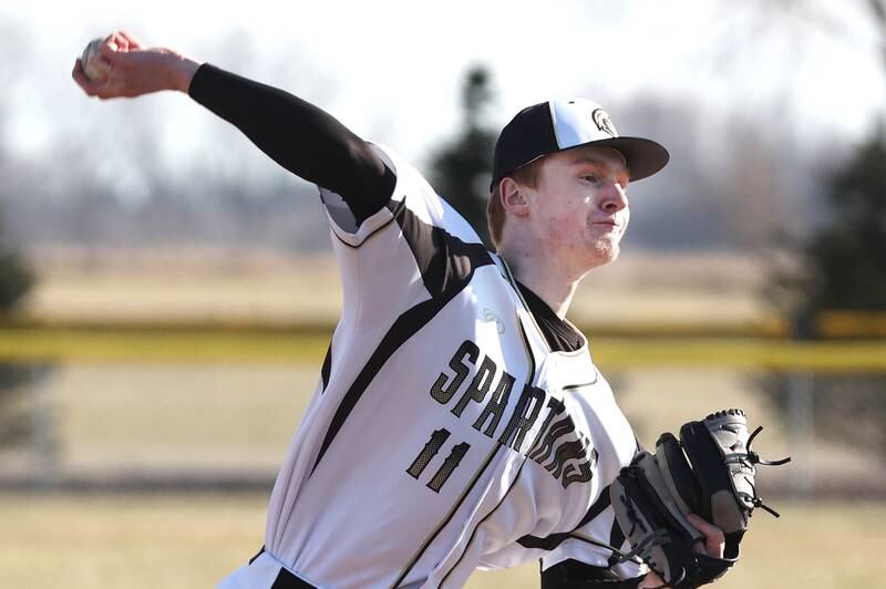 Sycamore pitcher Teague Hallahan delivers a pitch during their game against Harlem Monday, March 27, 2023, at the Sycamore Community Park.