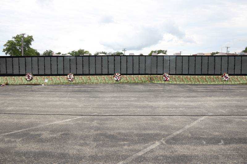 Wreaths for each of the five Armed Forces sits along the Vietnam Moving Wall on Saturday, July 1st, 2023, in Manhattan.