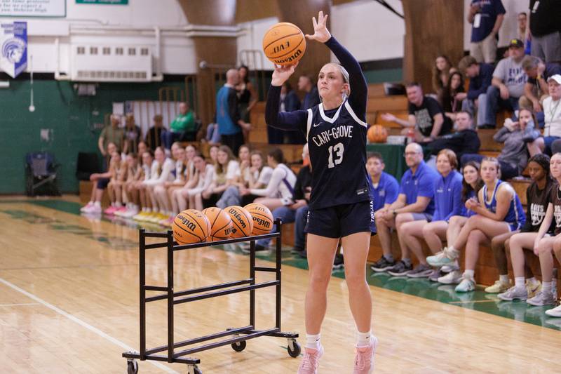 Cary-Grove's Malaina Kurth competes in the 3-point contest at the McHenry County Area All-Star Basketball Extravaganza on Sunday, April 12, 2026, at Alden-Hebron.