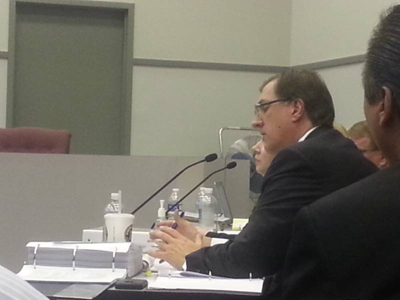 Michael Scotti, an attorney for CenterPoint Properties, cross-examines a witness Wednesday during an Illinois Commerce Commission hearing in Chicago.