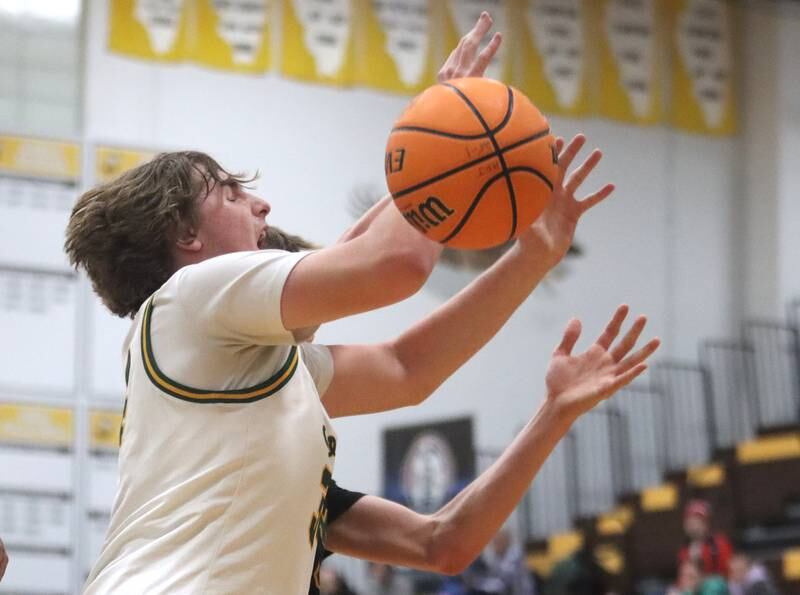 Crystal Lake South’s John Morgan gathers a rebound against Waubonsie Valley during Hinkle Holiday Classic varsity boys basketball tournament title game action on Friday, Dec. 27, 2024 at Jacobs High School in Algonquin.