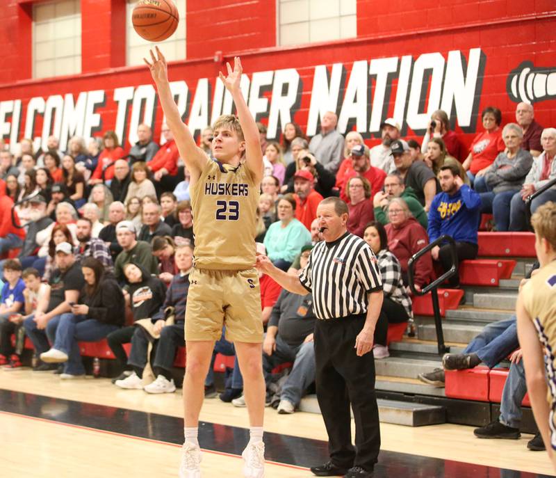 Serena's Tanner Faivre shoots a wide-open jump shot against Earlville on Friday, Feb. 9, 2024 at Earlville High School.