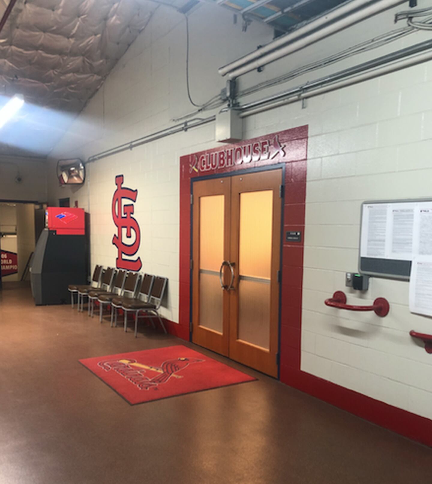 Inside these doors lie the St. Louis Cardinals clubhouse.