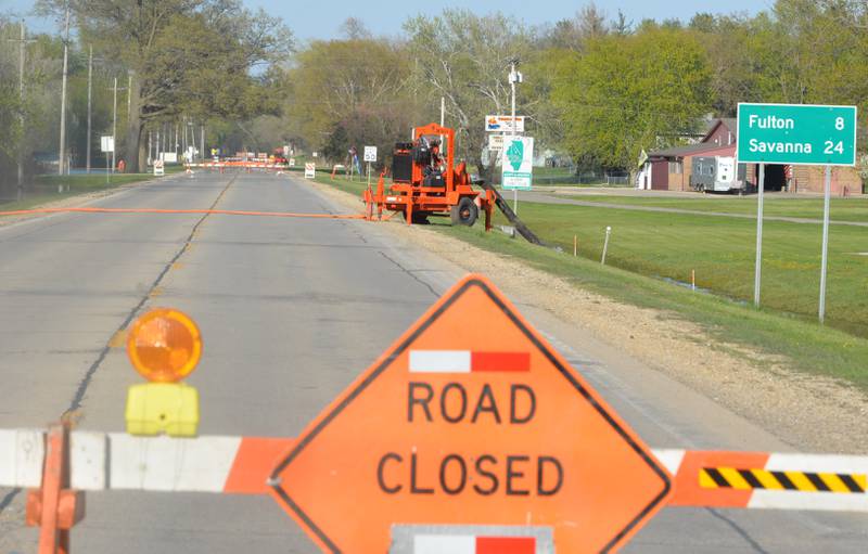 A section of Route 84 north of Albany was closed Thursday as large transfer pumps worked to move Mississippi River floodwaters across the highway away from structures.