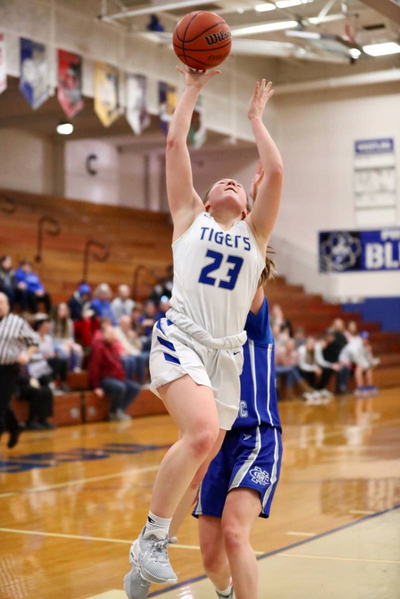 Princeton's Miyah Fox shoots a layup Monday night at Prouty Gym.