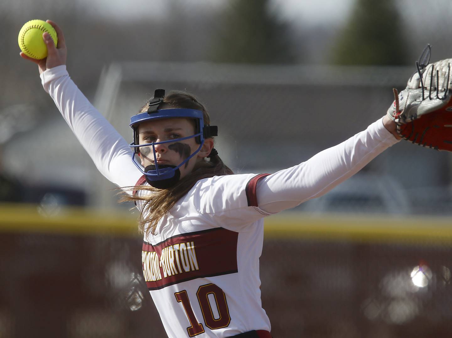 Richmond-Burton's Hailey Holtz throws a pitch during a Kishwaukee River Conference softball game Tuesday, April 19, 2022, between Richmond-Burton and Johnsburg at Richmond-Burton High School.