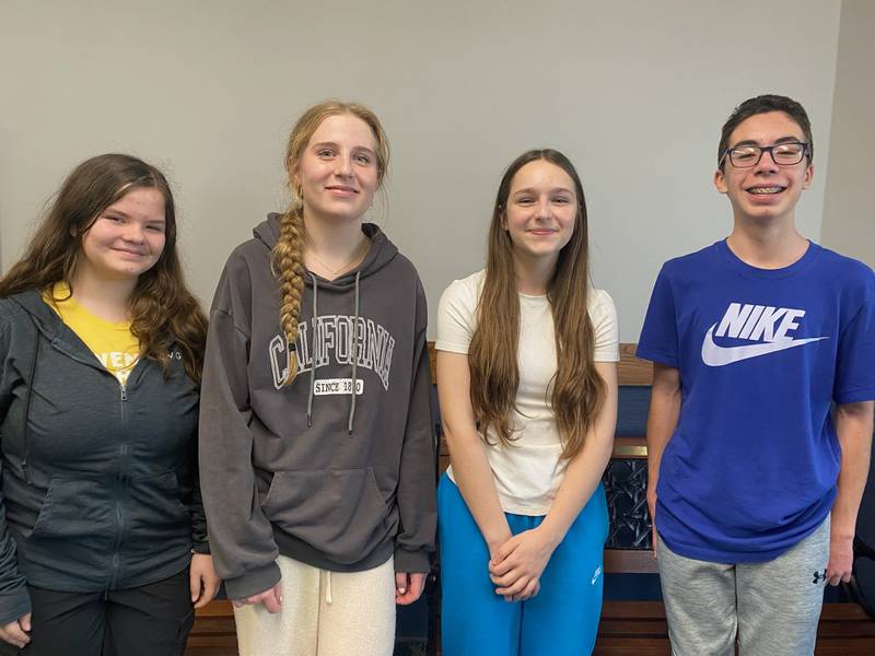 Princeton Christian Academy had four winners in the Elks Essay Contest - Isabella van den Berg (from left), Alice Scruggs, Kaylyn Friel, and Santiago Slevin.