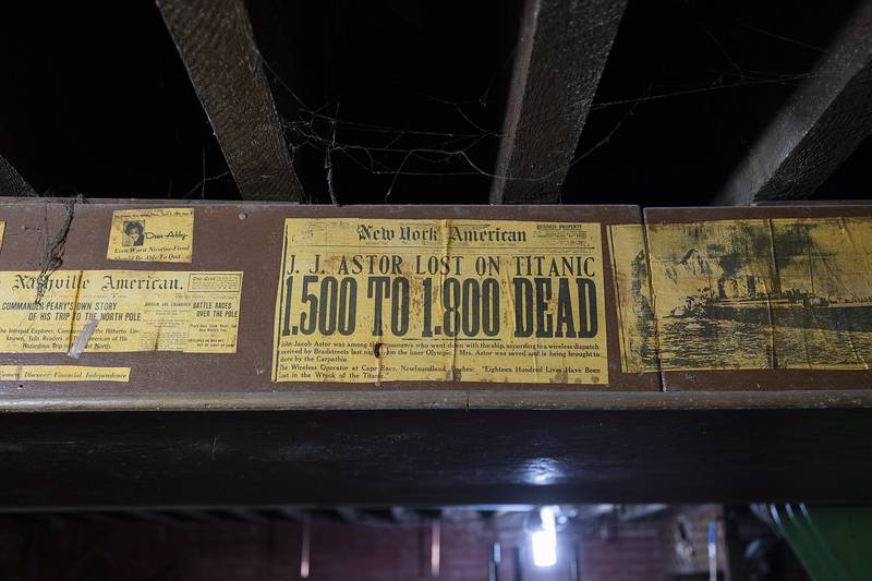 In the basement of PJ’s, former owners decorated the space with newspaper clips of headlines and stories of the time.