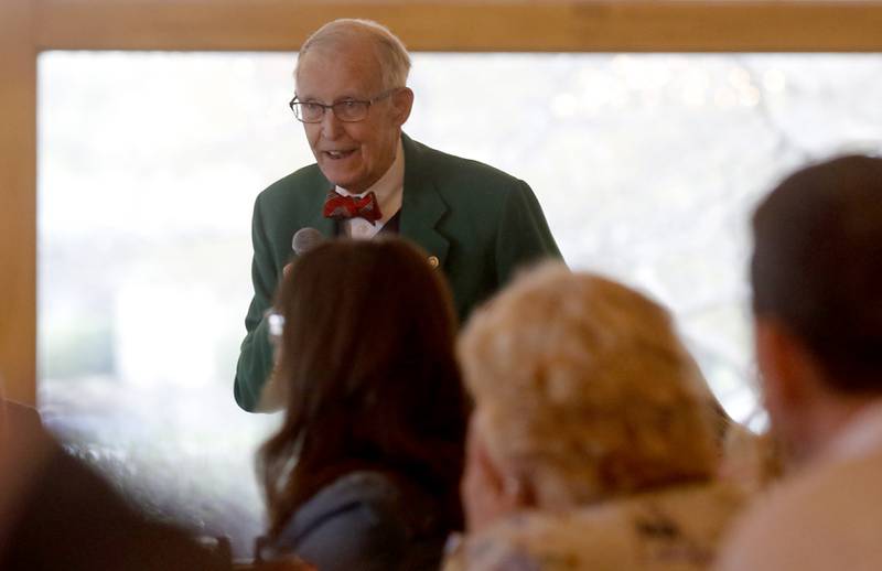 Bob Blazier, the founder of the Crystal Lake Chamber Foundation, speaks during the Crystal Lake Chamber Foundation's 11th Annual GEM Awards Leadership Celebration on April 18, 2024, at the Boulder Ridge Country Club in Lake in the Hills. This year's award winners are Elizabeth Wakeman, of Wakeman Law Group, PC.; Randy Smith, of General Kinematics Corporation; and SHAW Media/The Northwest Herald.