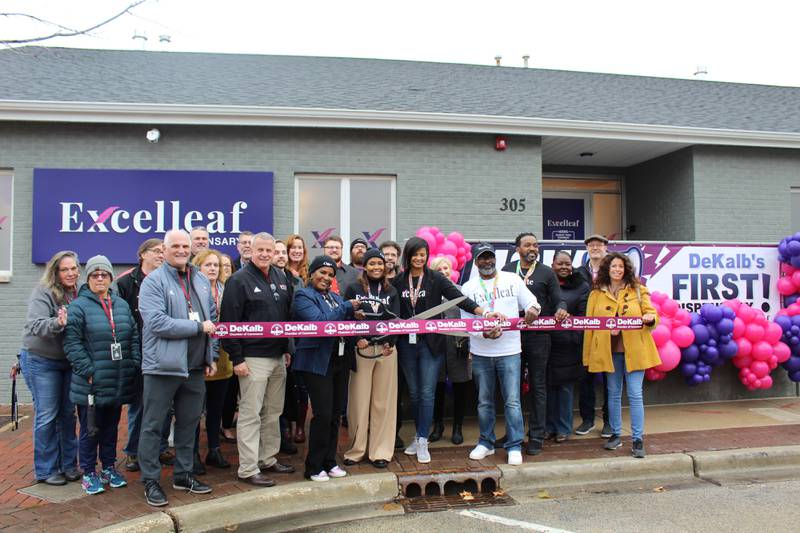 The DeKalb Chamber of Commerce celebrating Excelleaf Dispensary's grand opening