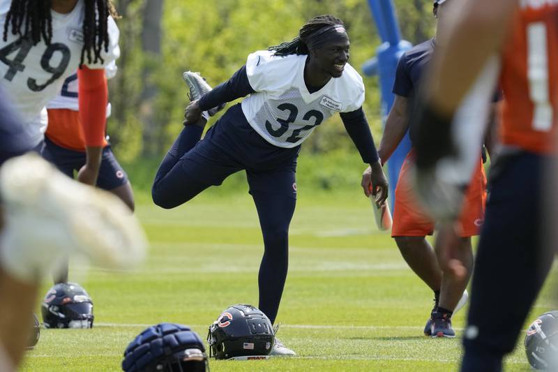 Chicago Bears defensive back Terell Smith works on the field during an offseason practice, Tuesday, May 23, 2023, in Lake Forest.