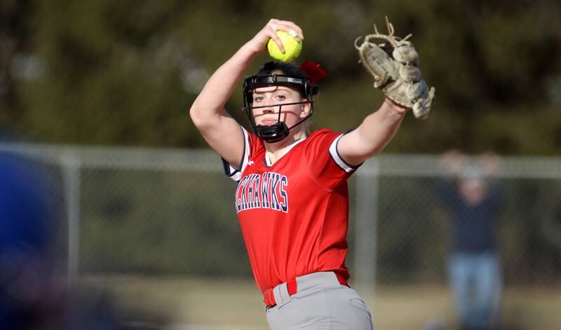 West Aurora pitcher Hadleigh Bedwell throws against Geneva during a home game on Wednesday, March 16, 2022.